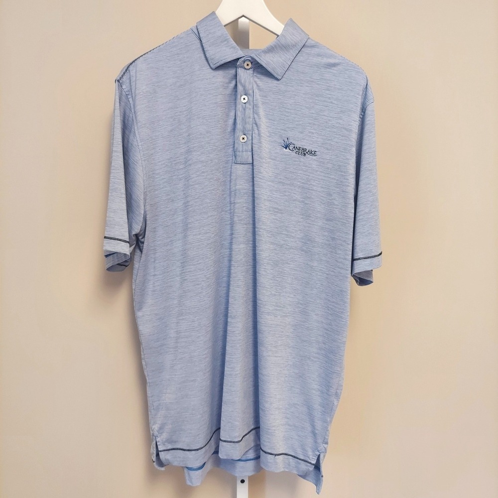 FootJoy Mens Blue White Striped Canebrake Club Golf Polo Shirt FJ Stretch